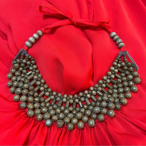 Vince Camuto Vibrant Red Open Back Beaded Tie Neck Maxi Dress. Size 14 - Picture 7 of 15